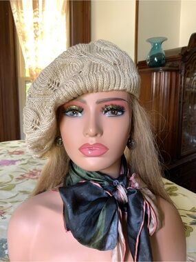 Vintage Versatile Beige Boho Hippie Knit Beret Beanie Hat